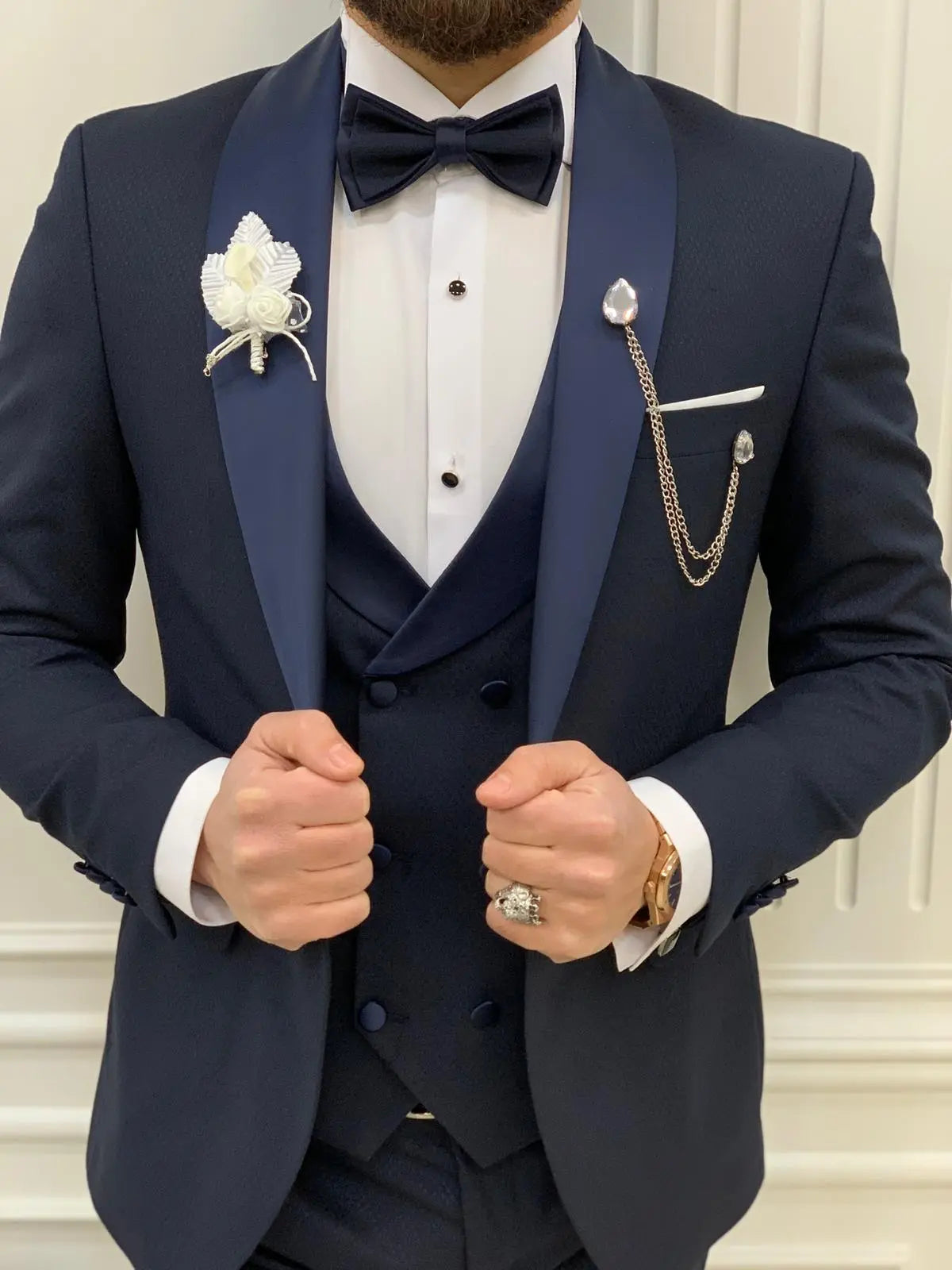 Avion Navy Blue Slim Fit Shawl Lapel Tuxedo - BRABION