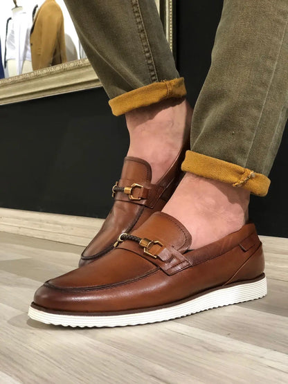 Heritage Buckle Detail Tan Loafers - BRABION