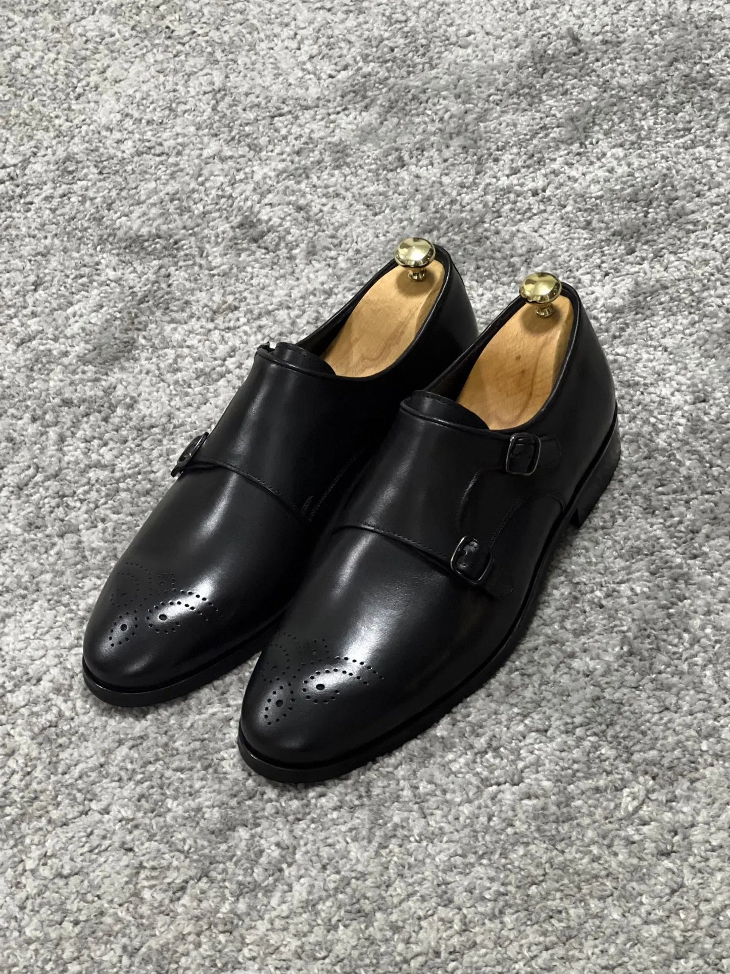 Lenzi Special Edition Neolite Sole Double Monk Stap Black Shoes - BRABION
