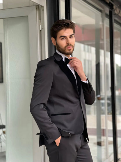 Capel Black Slim Fit Peak Lapel Wool Tuxedo - Elevate Your Formal Wardrobe - BRABION