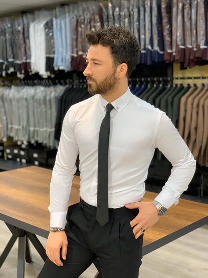 Jake White Slim Fit Shirt - Versatile Elegance for Every Occasion - BRABION