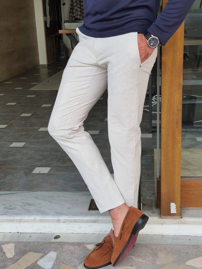 Montreal White Slim Fit Cotton Pants for Ultimate Versatility - BRABION