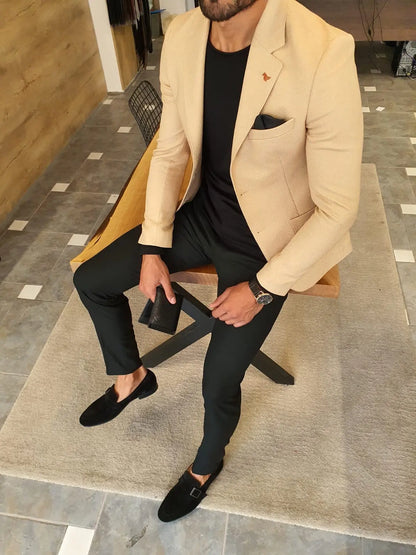 Edmond Beige Slim Fit Blazer - Versatile Elegance for Any Occasion - BRABION