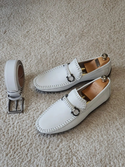 Antonio White Slip On Bit Loafers - Sophisticated Leather Comfort - BRABION