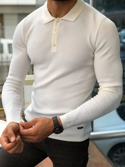 Fabros White Slim Fit Patterned Sweater - BRABION