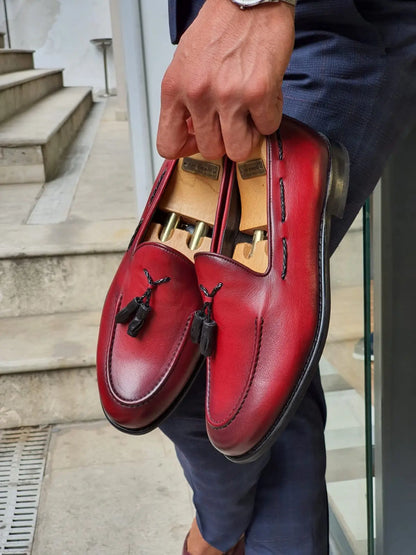 Fort Worth Red Tassel Loafer - Elegant Leather Footwear for Men - BRABION
