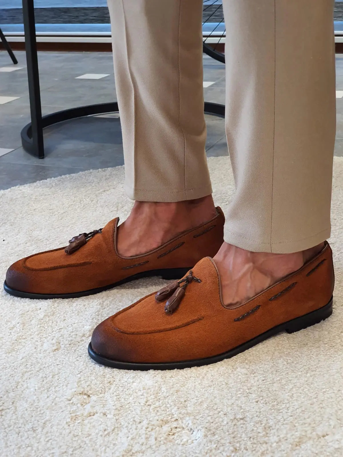 Stefano Tan Suede Tassel Loafers - Elevate Your Style - BRABION