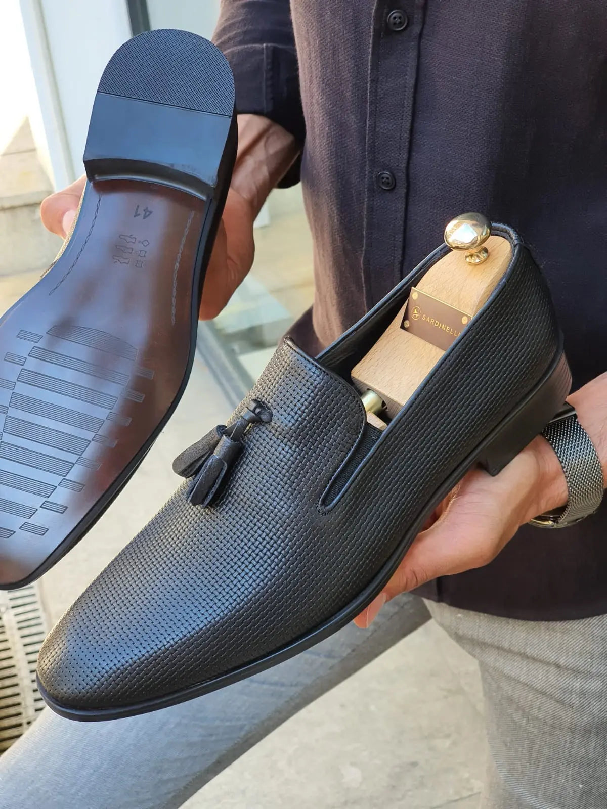 Fort Worth Black Patterned Tassel Loafer - Elegant Leather Shoes for Every Occasion - BRABION