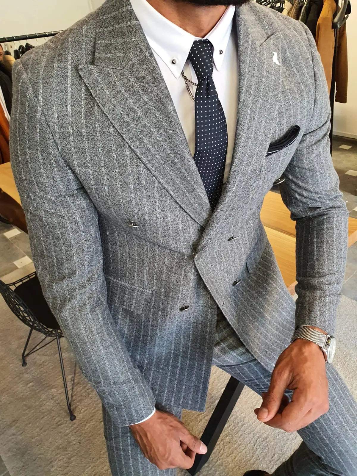 Wellington Gray Pinstripe Double Breasted Suit BOJONI