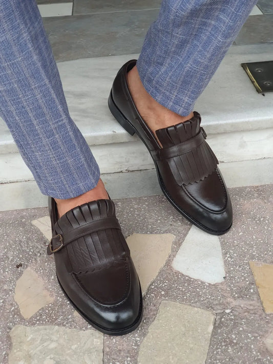 Jackson Brown Kilt Loafers - Elegant Leather Footwear for Any Occasion - BRABION
