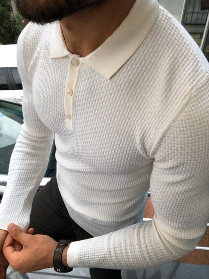 Fabros White Slim Fit Patterned Sweater - BRABION