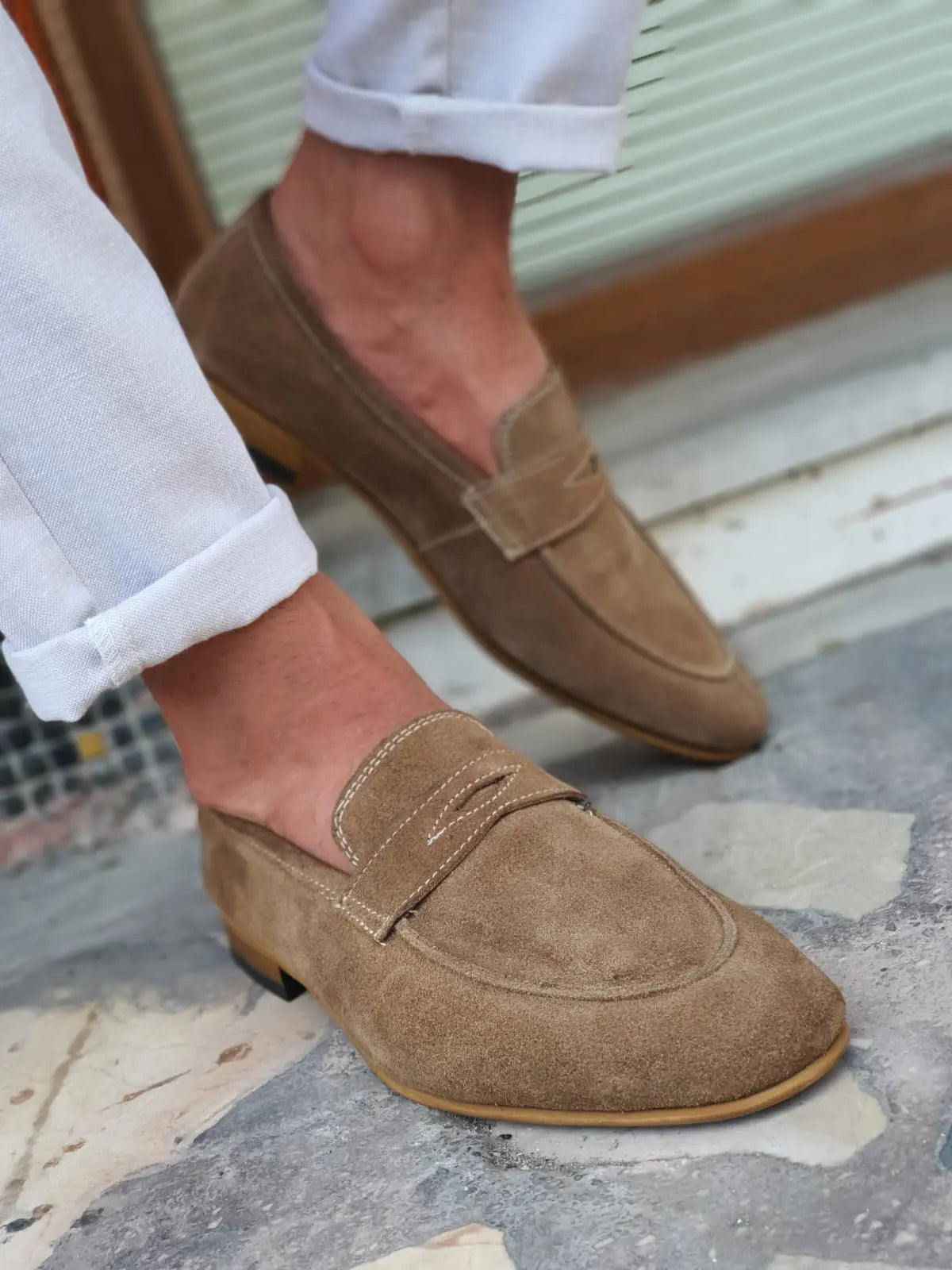 Jackson Beige Suede Penny Loafers - BRABION