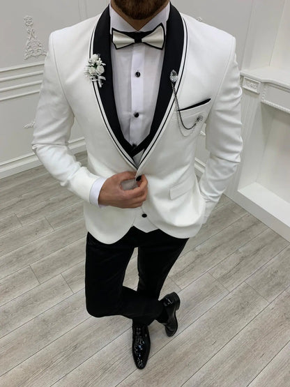 Napoli White Slim Fit Shawl Lapel Tuxedo - BRABION