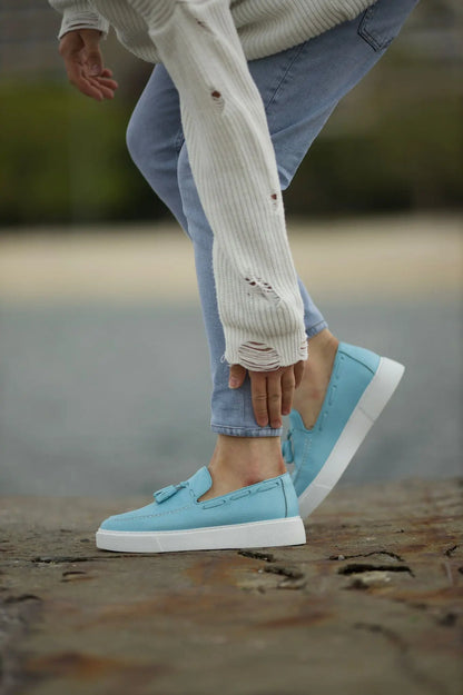 Prince Tassel Detail Leather Blue Shoes - BRABION