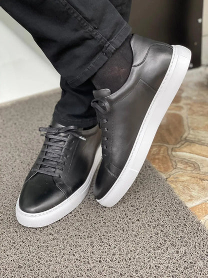 Martin Black Lace-Up Mid-Top Sneakers - Elegant Leather Footwear for Every Occasion - BRABION