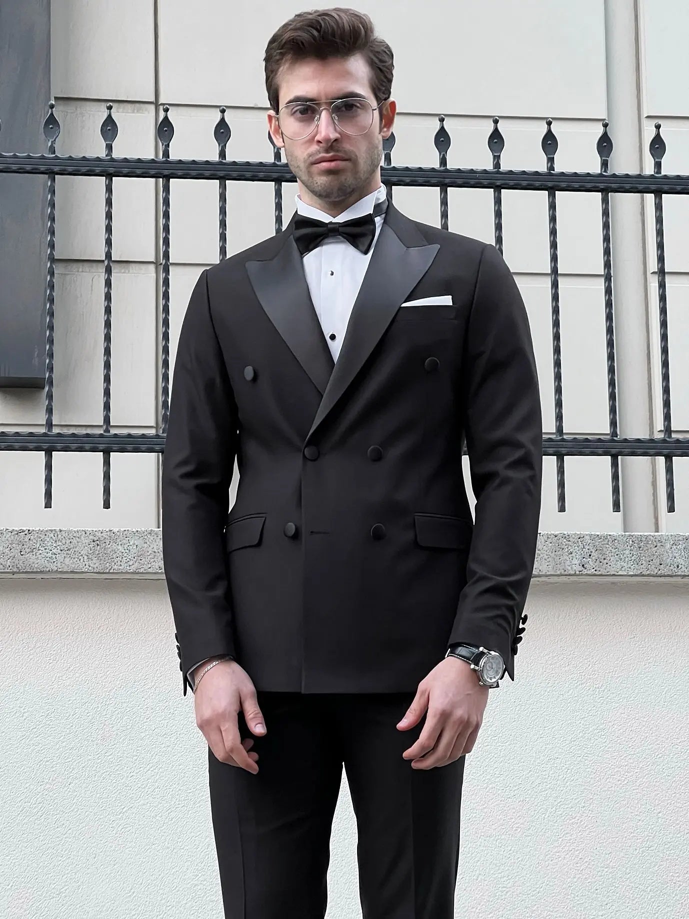 Fabio Black Double Breasted Slim Fit Tuxedo - BRABION