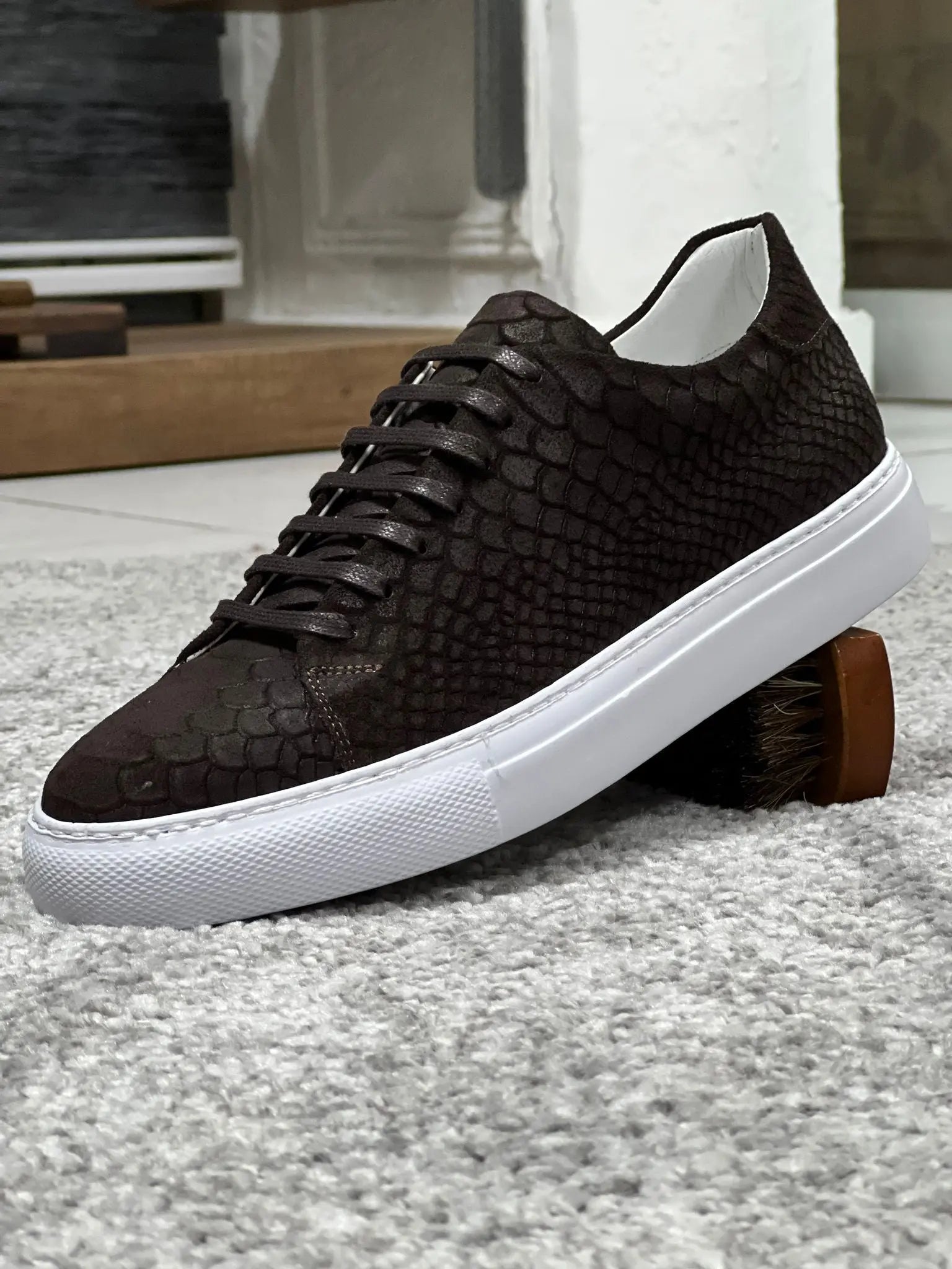 Lenzi Special Edition Suede Print Leather Brown Sneakers - BRABION