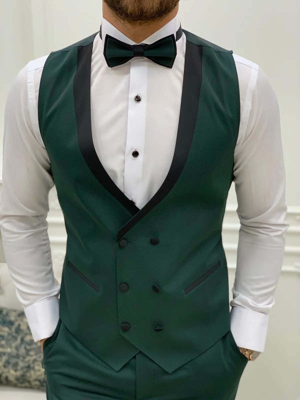Torino Green Slim Fit Velvet Peak Lapel Tuxedo - BRABION