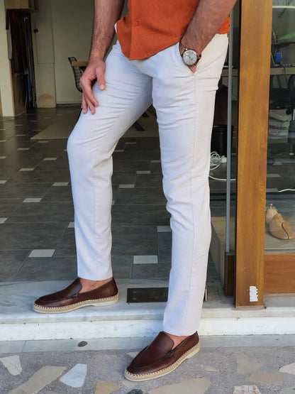 Mantova Beige Slim Fit Cotton Pants for Every Occasion - BRABION