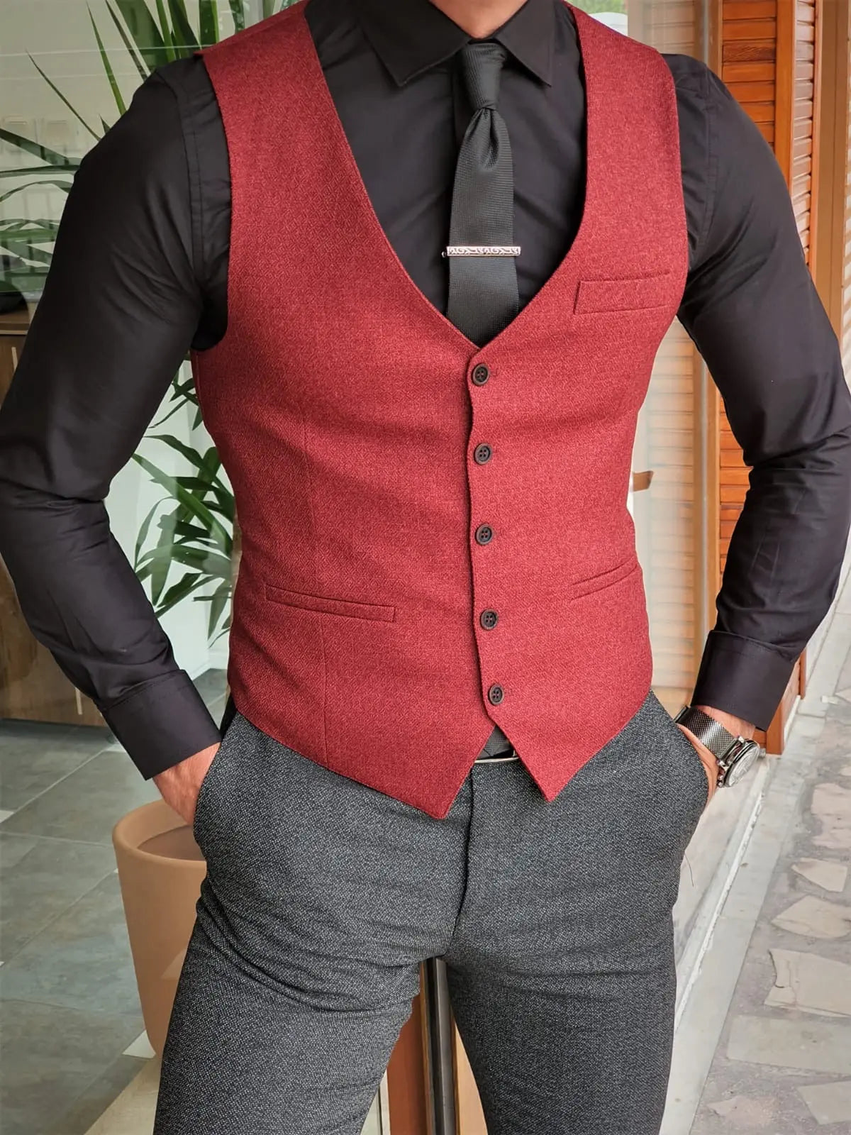 Men's Claret Red Slim Fit Suit – Elegant Versatility for Every Occasion BOJONI