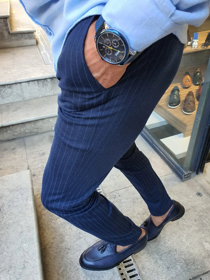 Oakland Indigo Slim Fit Pinstripe Pants - BRABION