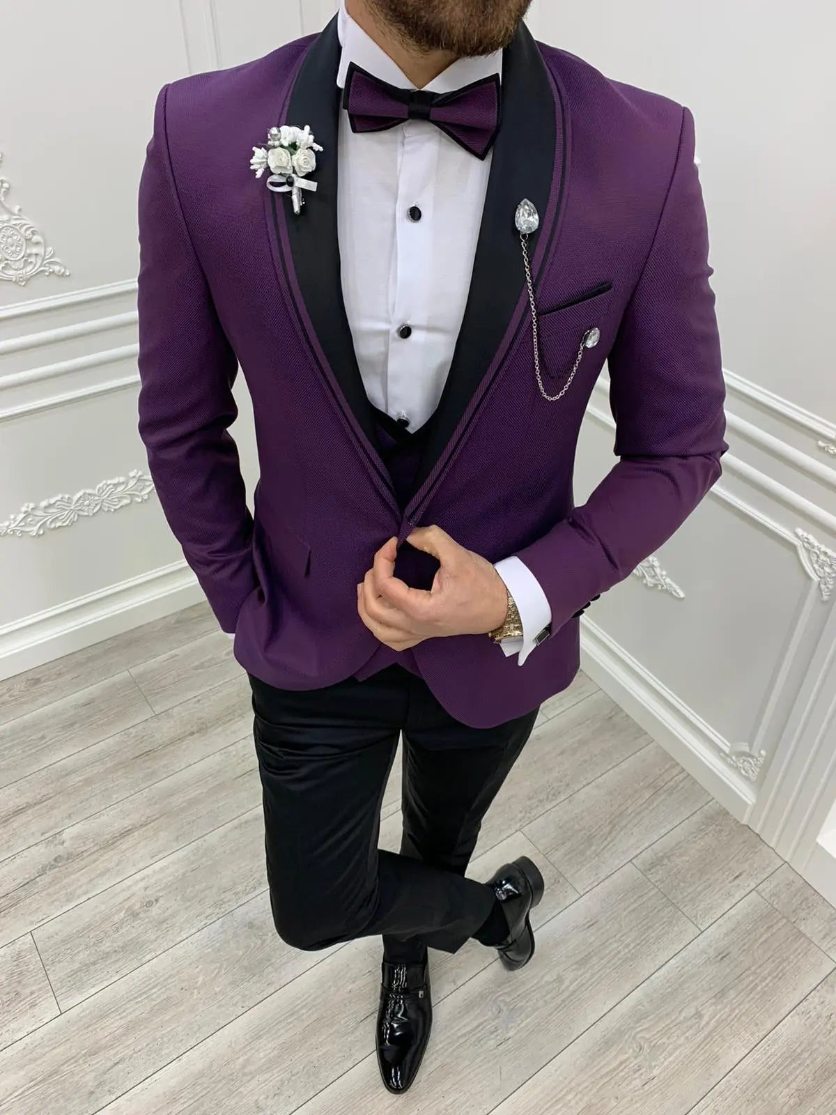 Napoli Purple Slim Fit Shawl Lapel Tuxedo - BRABION