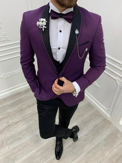 Napoli Purple Slim Fit Shawl Lapel Tuxedo - BRABION