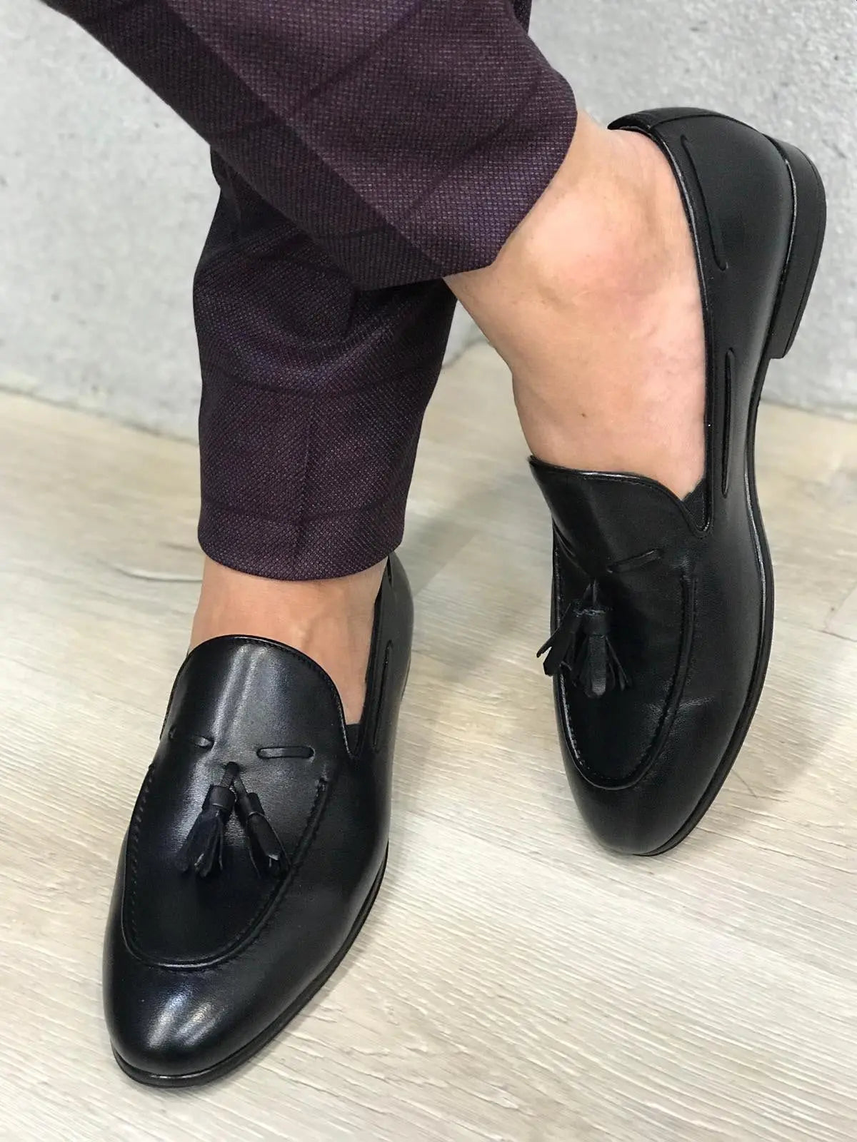 Tassel Leather Black Loafers for Men - BRABION