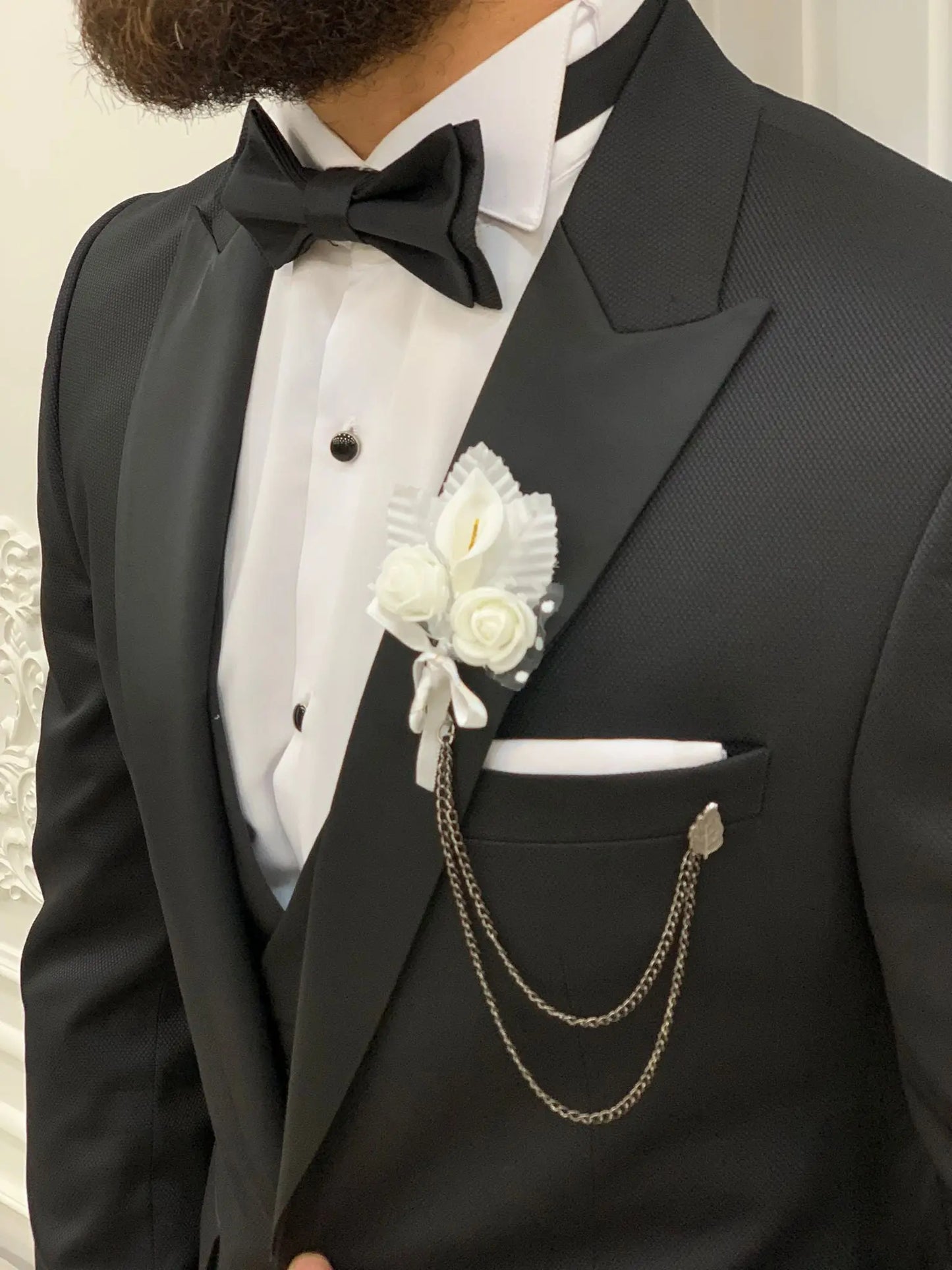 Bernard Black Slim Fit Peak Lapel Tuxedo - BRABION