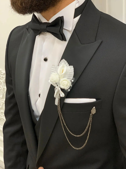 Bernard Black Slim Fit Peak Lapel Tuxedo - BRABION