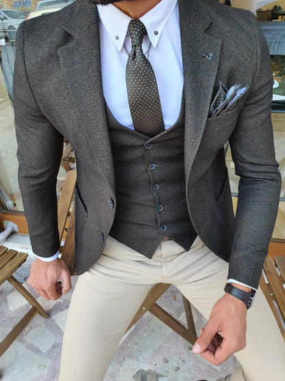 Men's Khaki Slim Fit Suit - Elevate Your Elegance BOJONI