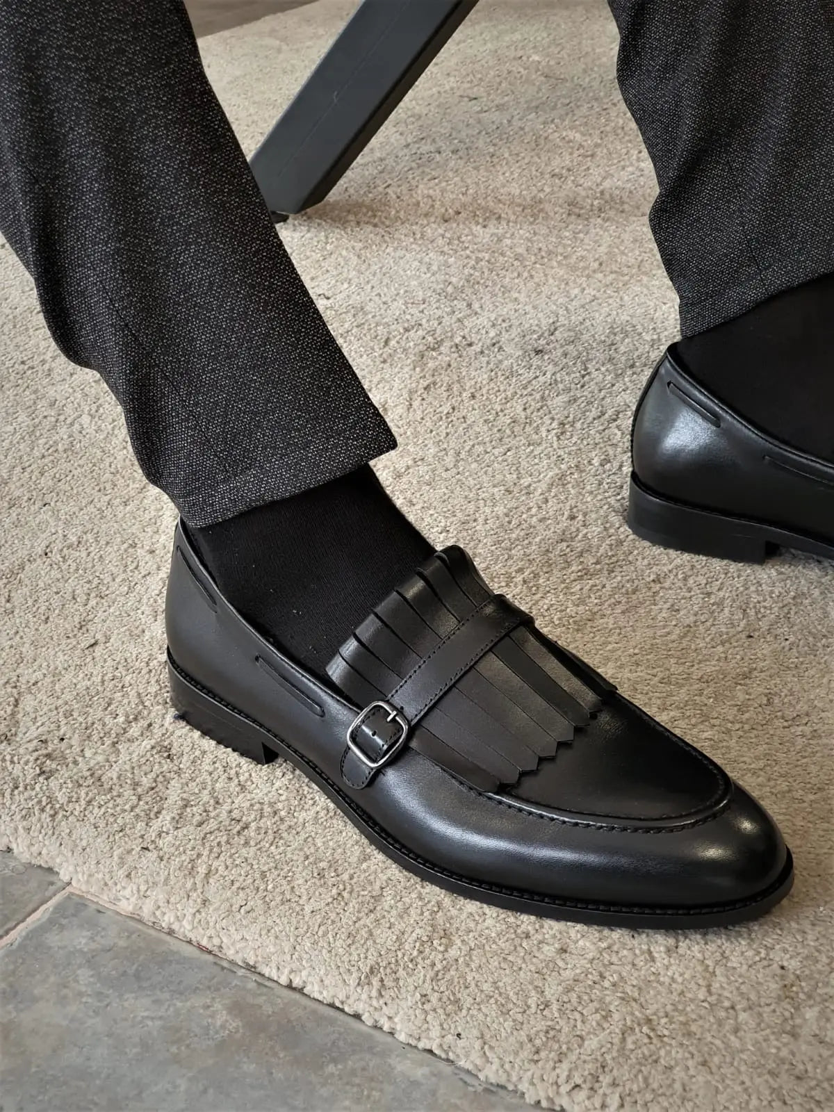 Torino Black Kilt Loafers - Elegant Leather Footwear for Any Occasion - BRABION