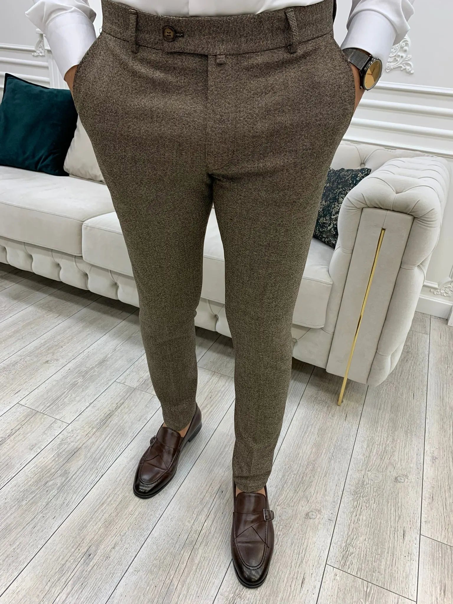 Serra Brown Slim Fit Pants - Elegance Meets Comfort - BRABION