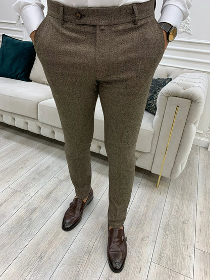 Serra Brown Slim Fit Pants - Elegance Meets Comfort - BRABION