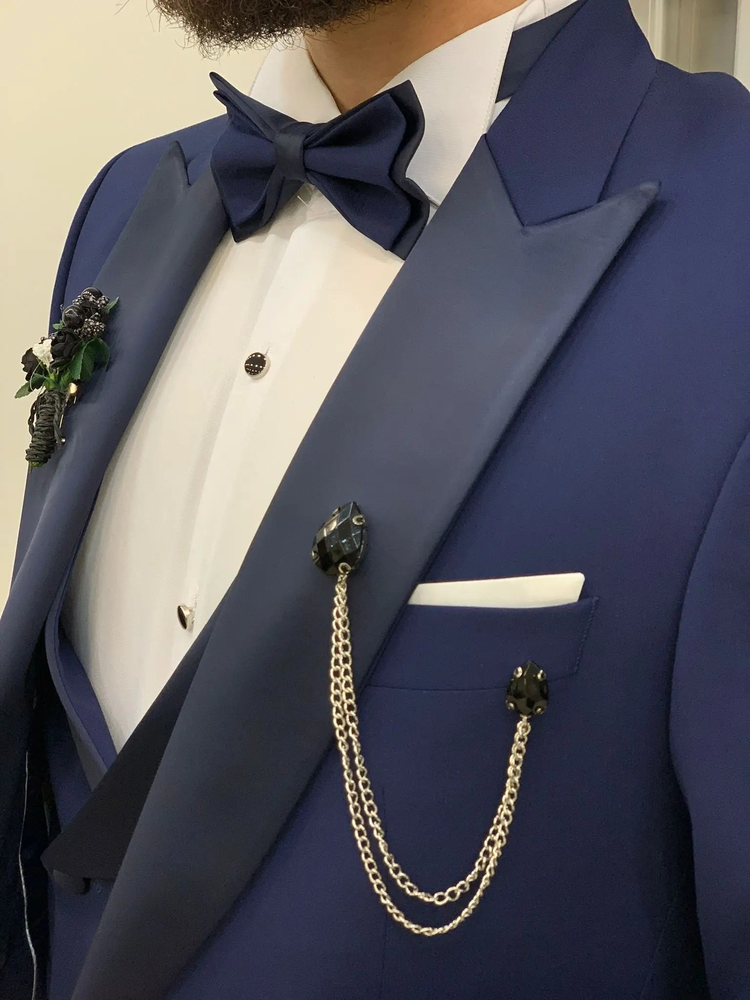 Perris Navy Blue Slim Fit Tuxedo - BRABION