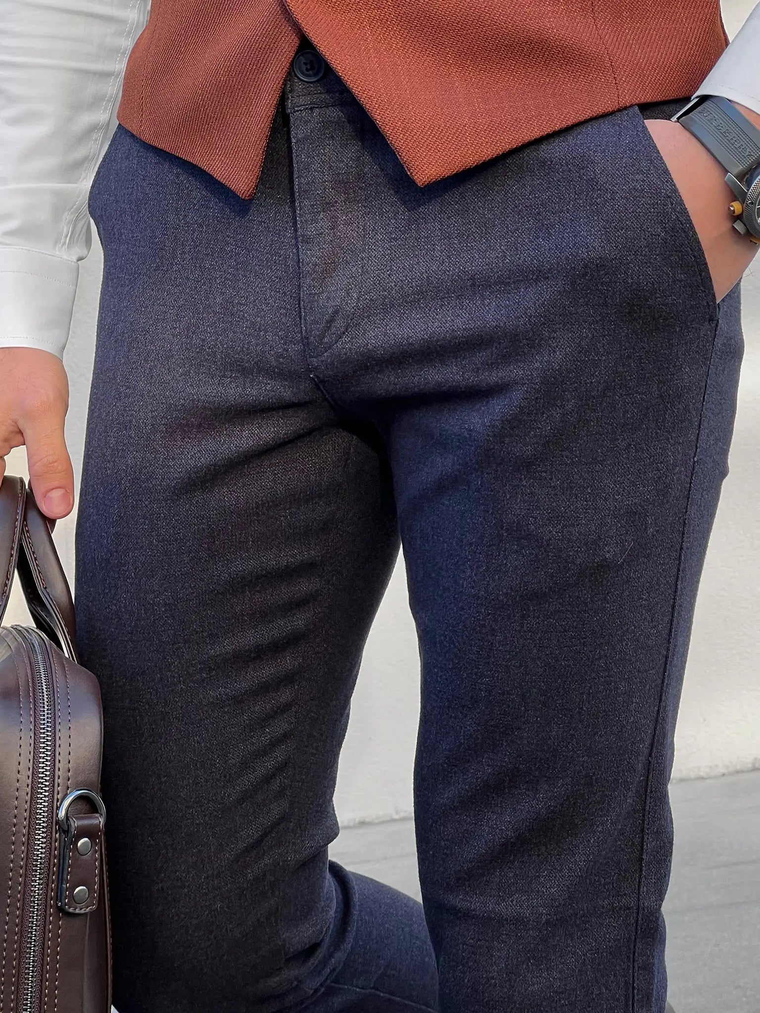 Fabio Navy Blue Slim Fit Cotton Pants - BRABION