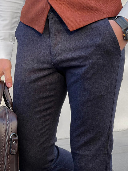 Fabio Navy Blue Slim Fit Cotton Pants - BRABION