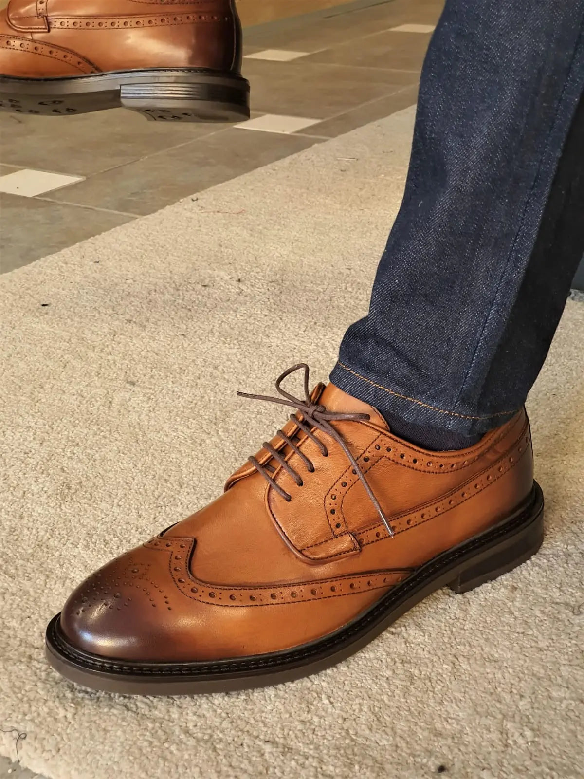 Torino Tan Wingtip Oxfords: Unmatched Elegance for Any Occasion - BRABION