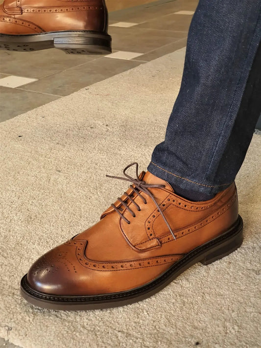 Torino Tan Wingtip Oxfords: Unmatched Elegance for Any Occasion - BRABION