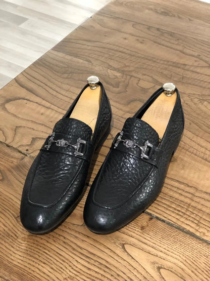 Ferrar Buckled Black Leather Loafers - BRABION