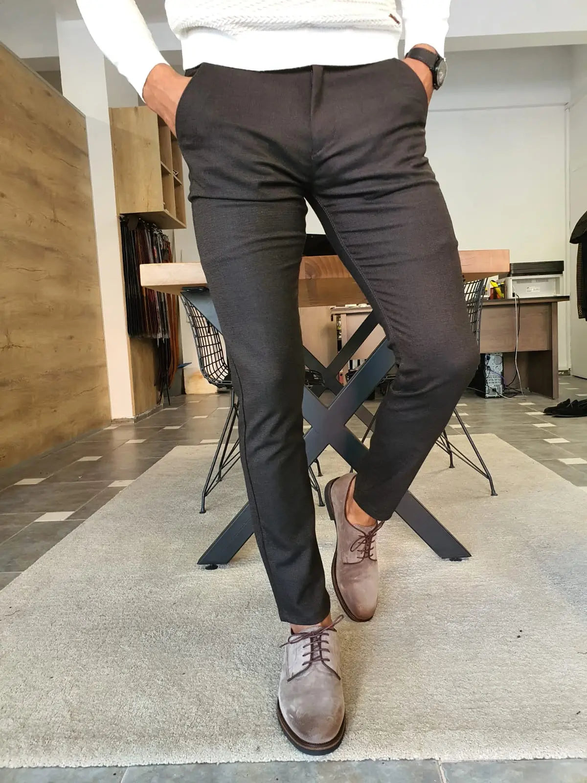 Stefano Brown Slim Fit Cotton Pants - BRABION