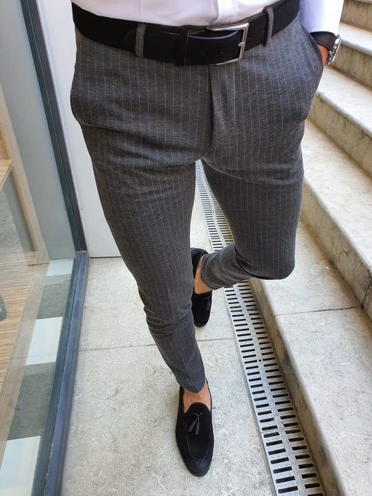 Oakland Anthracite Slim Fit Pinstripe Pants - BRABION