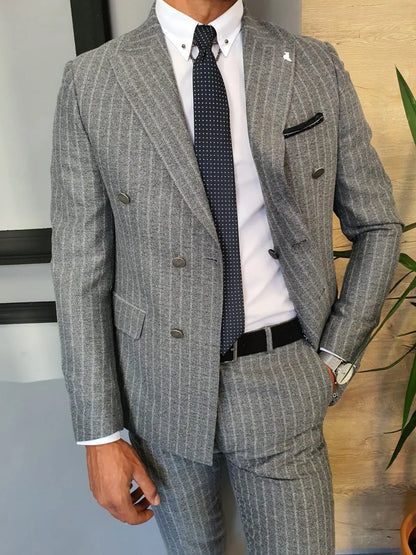 Wellington Gray Pinstripe Double Breasted Suit BOJONI