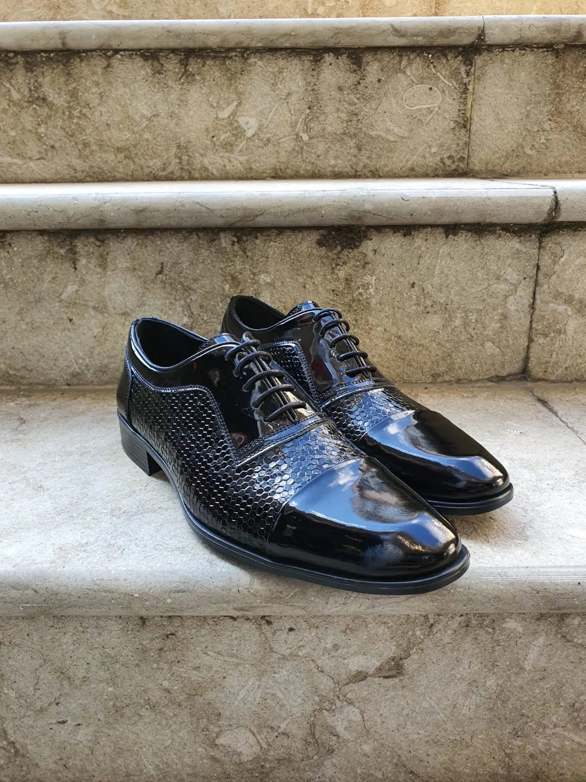 Henderson Black Wholecut Derbies - Navy Blue Patent Leather Elegance - BRABION