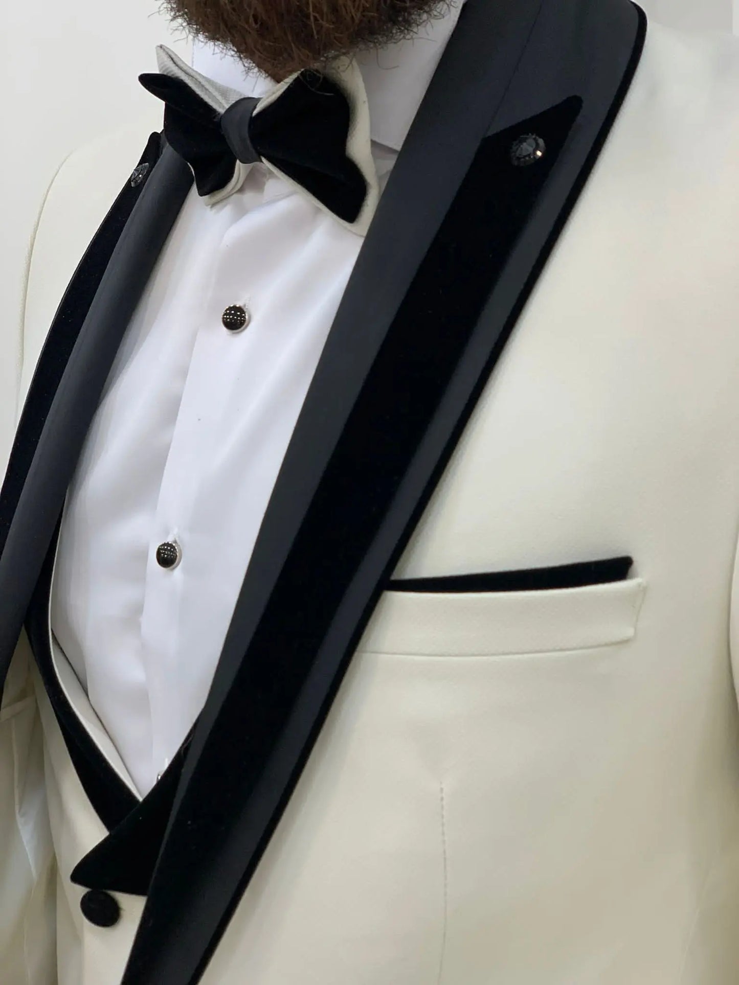 Ventura White Slim Fit Shawl Lapel Tuxedo - BRABION