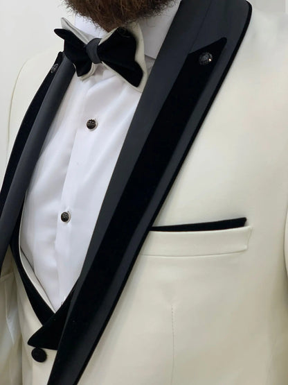 Ventura White Slim Fit Shawl Lapel Tuxedo - BRABION