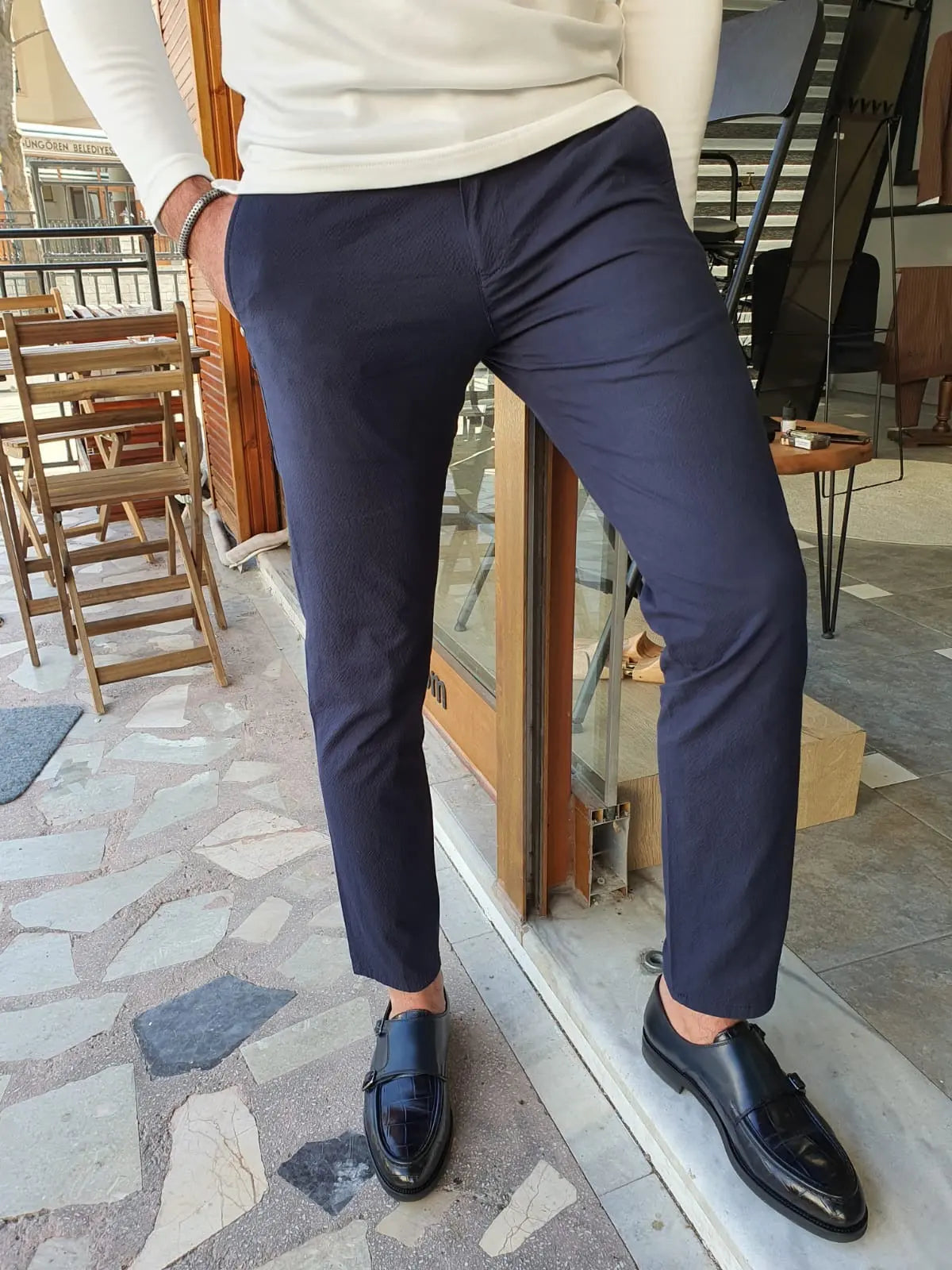 Montreal Navy Blue Slim Fit Cotton Pants for Every Occasion - BRABION