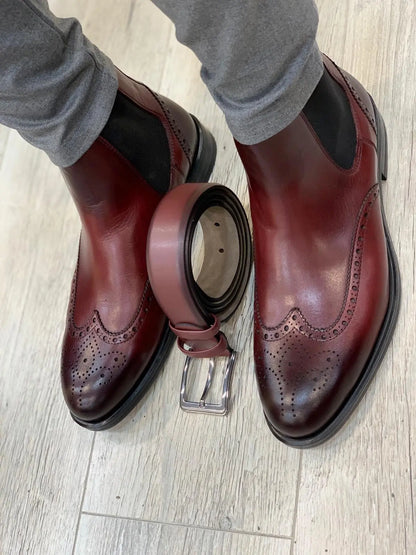 Ade Red Chelsea Boots - Elegant Leather Footwear for Men - BRABION