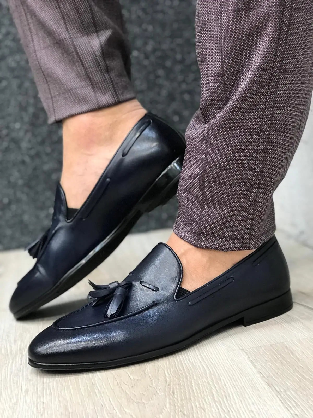 Tassel Leather Navy Loafers for Men - BRABION