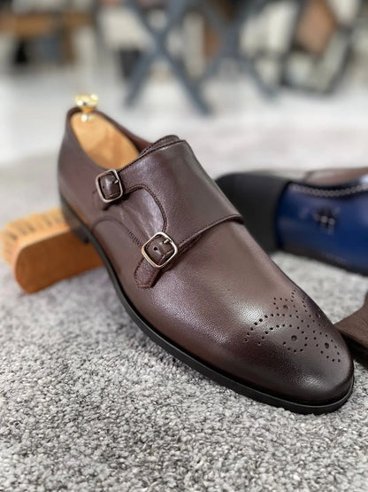 Remy Brown Double Monk Straps - Elegant Leather Shoes for Every Occasion - BRABION